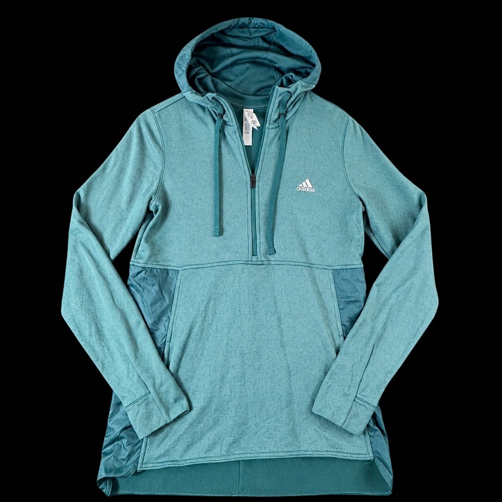 Adidas Climalite Quarter Zip Hoodie Womens Medium Teal Space Dye Pullover‎